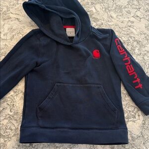 Kids Carhartt Dark Blue Hoodie with Red Accents